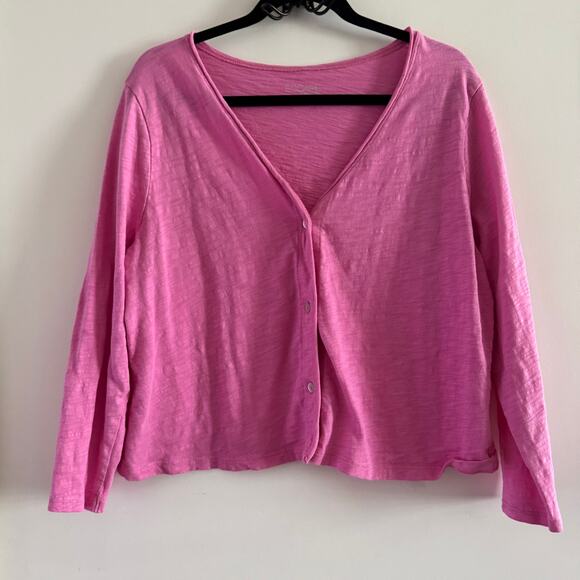 Escape by Habitat Cardigan Pink V-Neck Cotton Button Front Long Sleeve Sz L - Picture 1 of 6